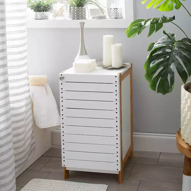 Deluxe Bamboo Floor Cabinet with Accent Slats Brown/White