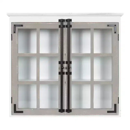 30" x 6.5" x 27.5" Hutchins Decorative Farmhouse Wood Wall Cabinet White/Gray - Kate & Laurel All Things Decor
