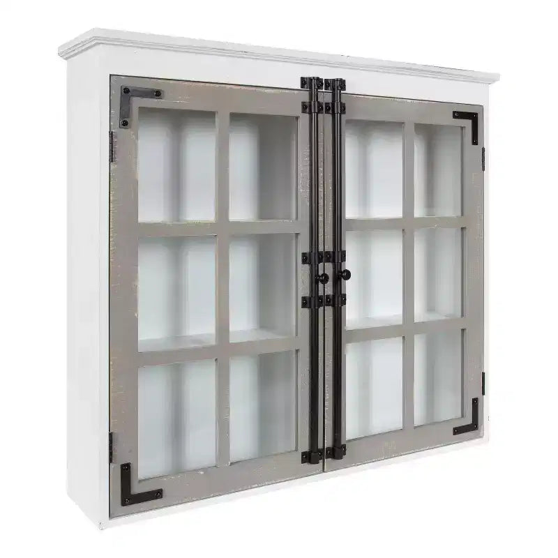 30" x 6.5" x 27.5" Hutchins Decorative Farmhouse Wood Wall Cabinet White/Gray