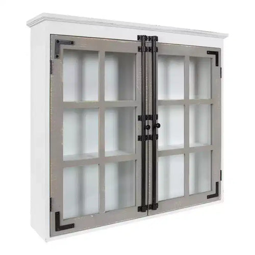 30" x 6.5" x 27.5" Hutchins Decorative Farmhouse Wood Wall Cabinet White/Gray