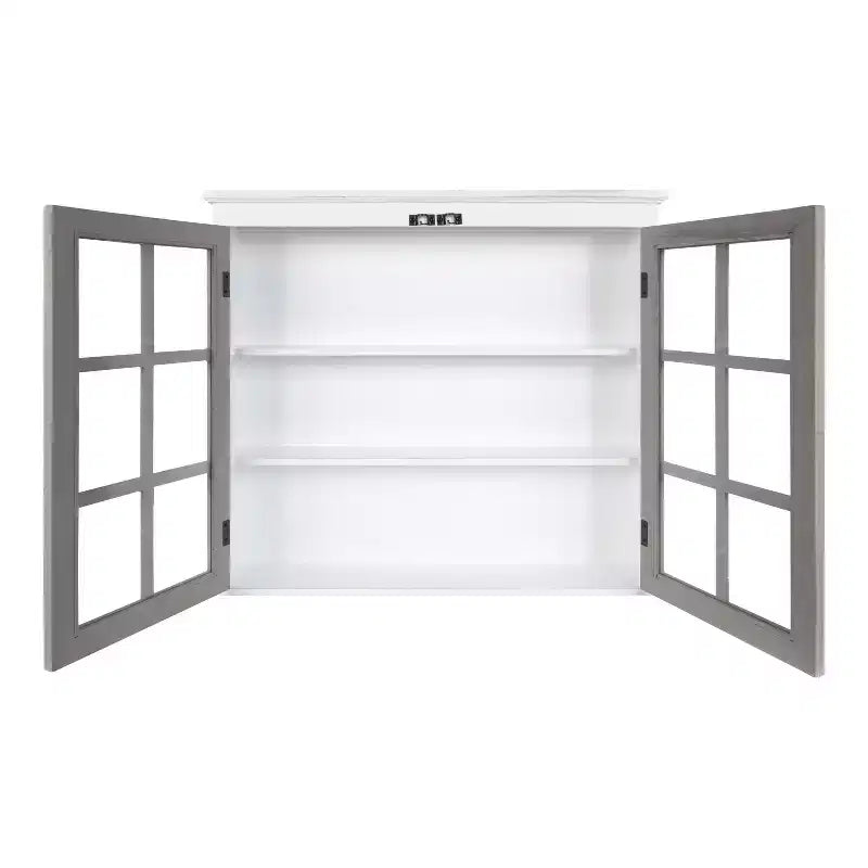 30" x 6.5" x 27.5" Hutchins Decorative Farmhouse Wood Wall Cabinet White/Gray