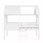 Twin Size Solid Wood House-Shaped Loft Bed with Ladder & Two Side Windows, Modern Bed Frame for Kids Room, Bedroom