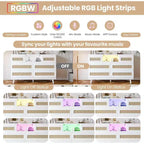 47 Rattan Wooden Dresser with 6 Drawers, Charging Station & LED Lights, Modern Dresser with Open Shelves for Bedroom & Living Room