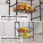 Rolling Carts Utility Cart, 4-Tier Heavy Duty 110LBS Metal Wire Shelving w/Brake Wheels & Handle, Kitchen Serving Trolley for Restaurant Storage