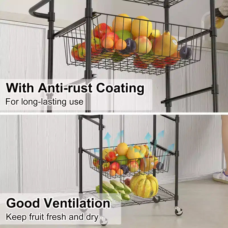 Rolling Carts Utility Cart, 4-Tier Heavy Duty 110LBS Metal Wire Shelving w/Brake Wheels & Handle, Kitchen Serving Trolley for Restaurant Storage