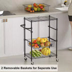 Rolling Carts Utility Cart, 4-Tier Heavy Duty 110LBS Metal Wire Shelving w/Brake Wheels & Handle, Kitchen Serving Trolley for Restaurant Storage