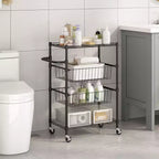 Rolling Carts Utility Cart, 4-Tier Heavy Duty 110LBS Metal Wire Shelving w/Brake Wheels & Handle, Kitchen Serving Trolley for Restaurant Storage