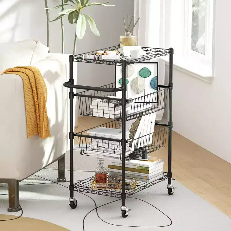 Rolling Carts Utility Cart, 4-Tier Heavy Duty 110LBS Metal Wire Shelving w/Brake Wheels & Handle, Kitchen Serving Trolley for Restaurant Storage