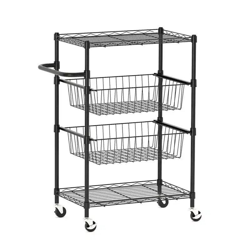 Rolling Carts Utility Cart, 4-Tier Heavy Duty 110LBS Metal Wire Shelving w/Brake Wheels & Handle, Kitchen Serving Trolley for Restaurant Storage