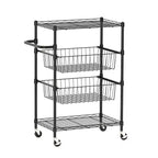 Rolling Carts Utility Cart, 4-Tier Heavy Duty 110LBS Metal Wire Shelving w/Brake Wheels & Handle, Kitchen Serving Trolley for Restaurant Storage