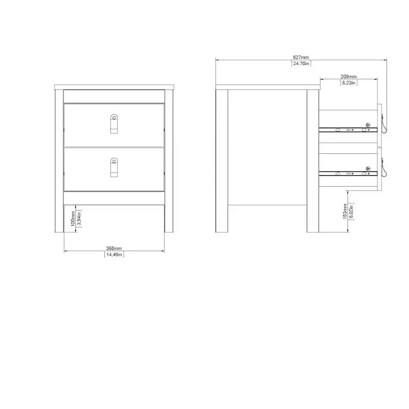 21-inch Tall 2-Drawer Nightstand End Table, Jackson Hickory