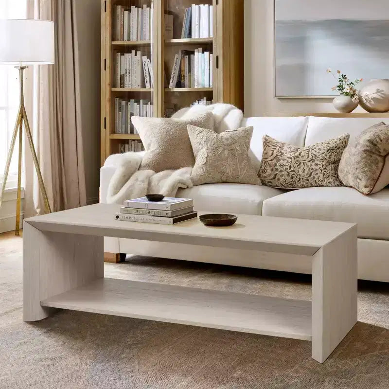 Rosary Blenn 47 Modern Coffee Table with Shelf  Light Wood Center Table
