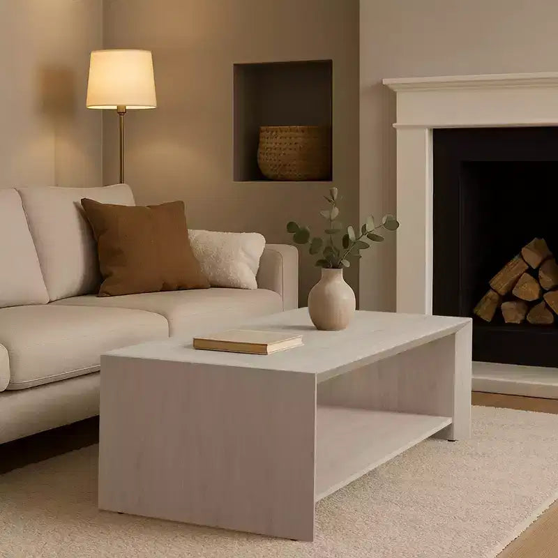 47 Modern Coffee Table with Shelf Light Wood Center Table