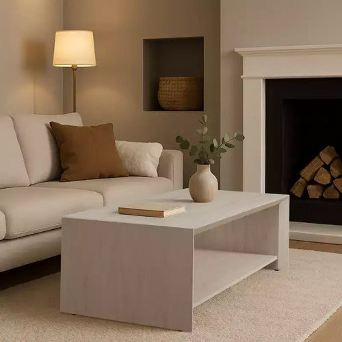 47 Modern Coffee Table with Shelf Light Wood Center Table