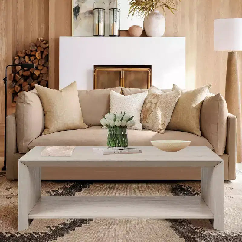 47 Modern Coffee Table with Shelf Light Wood Center Table