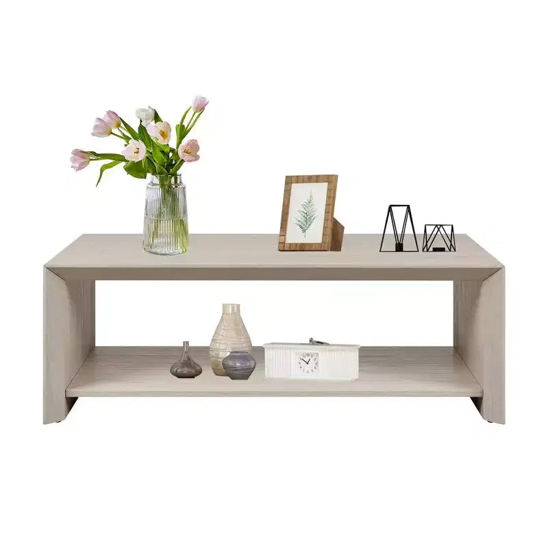 47 Modern Coffee Table with Shelf Light Wood Center Table