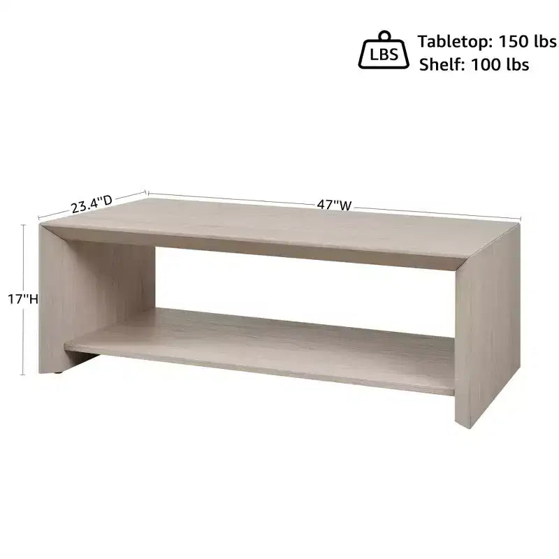 47 Modern Coffee Table with Shelf Light Wood Center Table