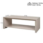 47 Modern Coffee Table with Shelf Light Wood Center Table