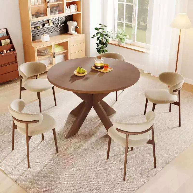 Round Modern Dining Table Cherry for Kitchen Living Room