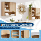 Fluted Bathroom Wall Cabinet, Medicine Cabinet with Faux Marble Top, Adjustable Shelf and Open Storage Space, Wall Mounted Storage Organizer