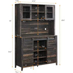 Farmhouse Coffee Bar Cabinet with Hutch & Sliding Barn Door, Tall Buffet Sideboard with Juice Rack & Glass Slots, Kitchen Storage