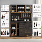 Farmhouse Coffee Bar Cabinet with Hutch & Sliding Barn Door, Tall Buffet Sideboard with Juice Rack & Glass Slots, Kitchen Storage