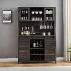 Farmhouse Coffee Bar Cabinet with Hutch & Sliding Barn Door, Tall Buffet Sideboard with Juice Rack & Glass Slots, Kitchen Storage