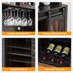 Farmhouse Coffee Bar Cabinet with Hutch & Sliding Barn Door, Tall Buffet Sideboard with Juice Rack & Glass Slots, Kitchen Storage