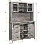 Farmhouse Coffee Bar Cabinet with Hutch & Sliding Barn Door, Tall Buffet Sideboard with Juice Rack & Glass Slots, Kitchen Storage