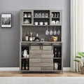 Farmhouse Coffee Bar Cabinet with Hutch & Sliding Barn Door, Tall Buffet Sideboard with Juice Rack & Glass Slots, Kitchen Storage