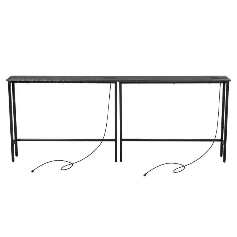 Rust Brown 2pcs Triamine Iron 200*15*79cm Entryway Table with Plugs