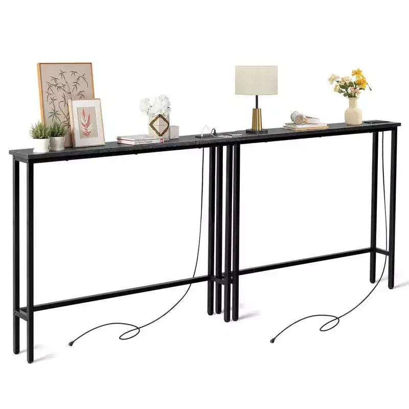 Rust Brown 2pcs Triamine Iron 200*15*79cm Entryway Table with Plugs