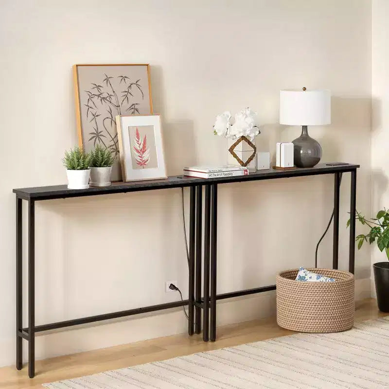 Rust Brown 2pcs Triamine Iron 200*15*79cm Entryway Table with Plugs