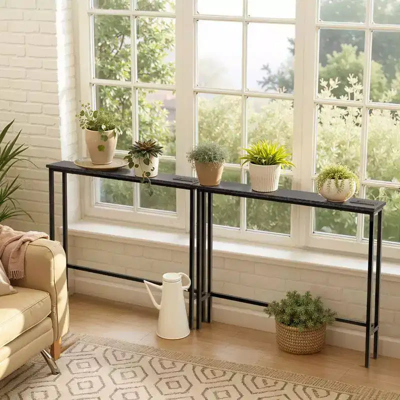 Rust Brown 2pcs Triamine Iron 200*15*79cm Entryway Table with Plugs