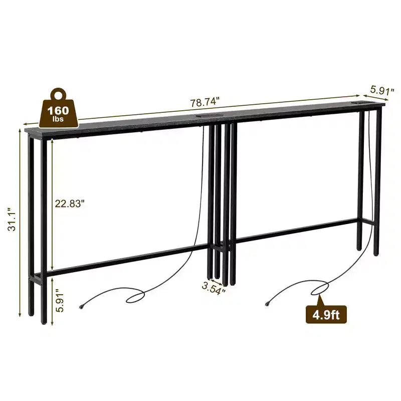 Rust Brown 2pcs Triamine Iron 200*15*79cm Entryway Table with Plugs