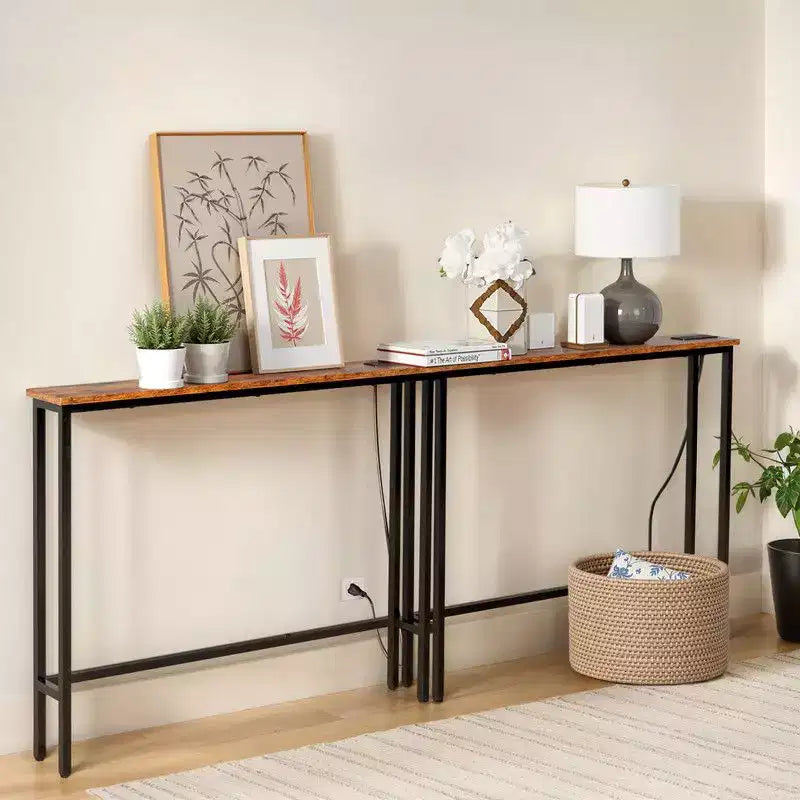 Rust Brown 2pcs Triamine Iron 200*15*79cm Entryway Table with Plugs