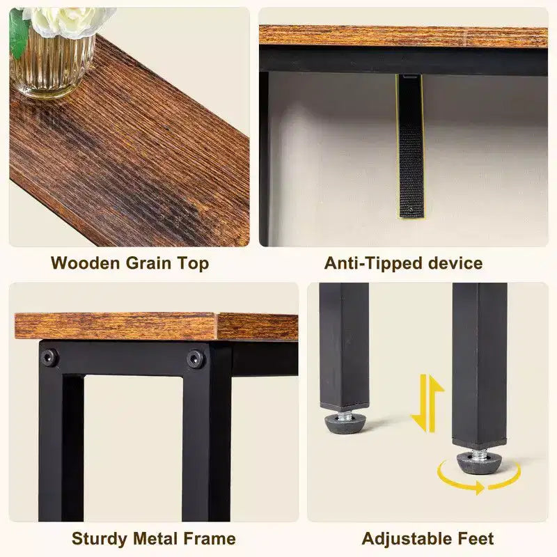 Rust Brown 2pcs Triamine Iron 200*15*79cm Entryway Table with Plugs