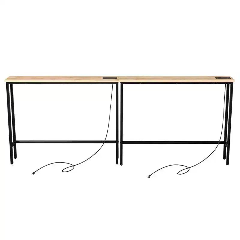 Rust Brown 2pcs Triamine Iron 200*15*79cm Entryway Table with Plugs