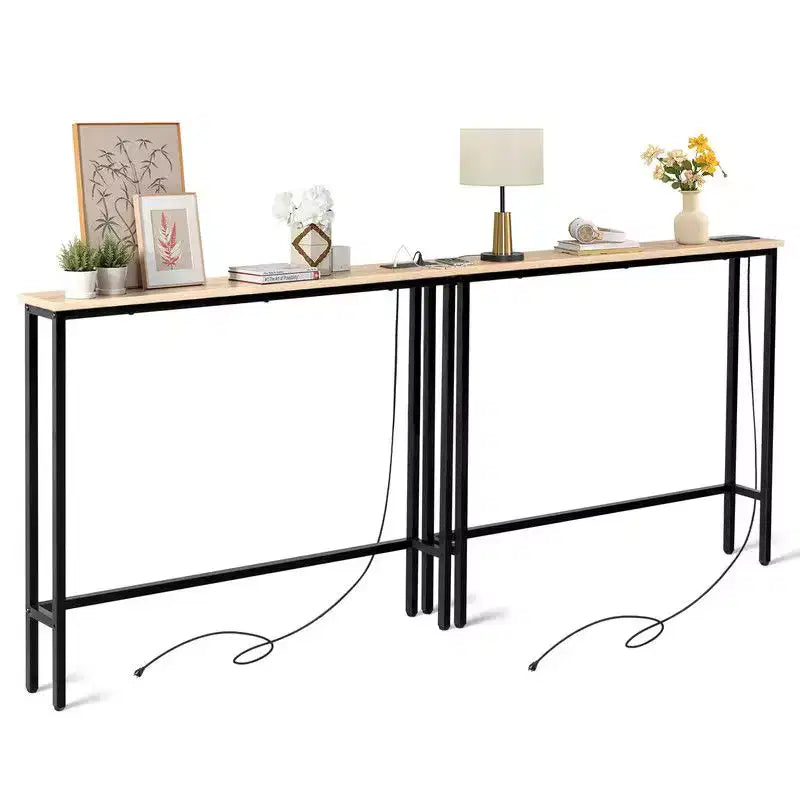 Rust Brown 2pcs Triamine Iron 200*15*79cm Entryway Table with Plugs