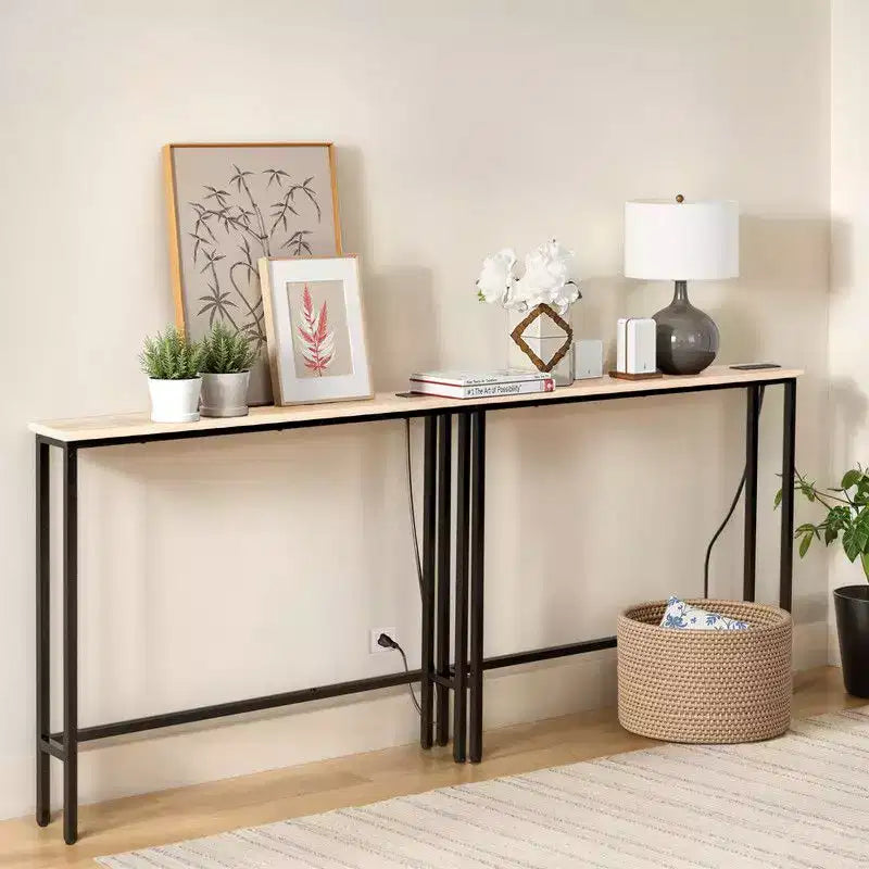 Rust Brown 2pcs Triamine Iron 200*15*79cm Entryway Table with Plugs