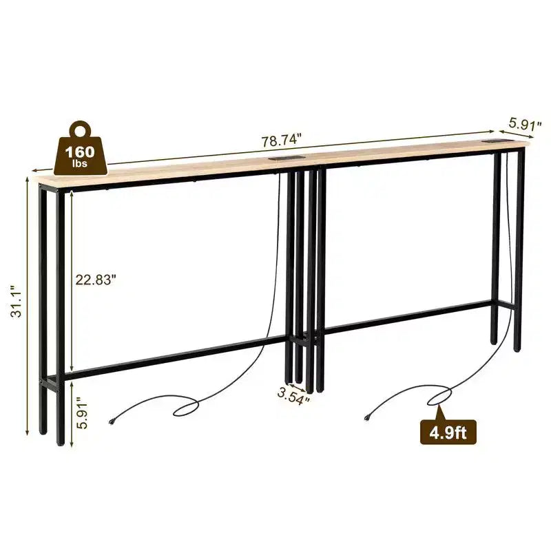 Rust Brown 2pcs Triamine Iron 200*15*79cm Entryway Table with Plugs