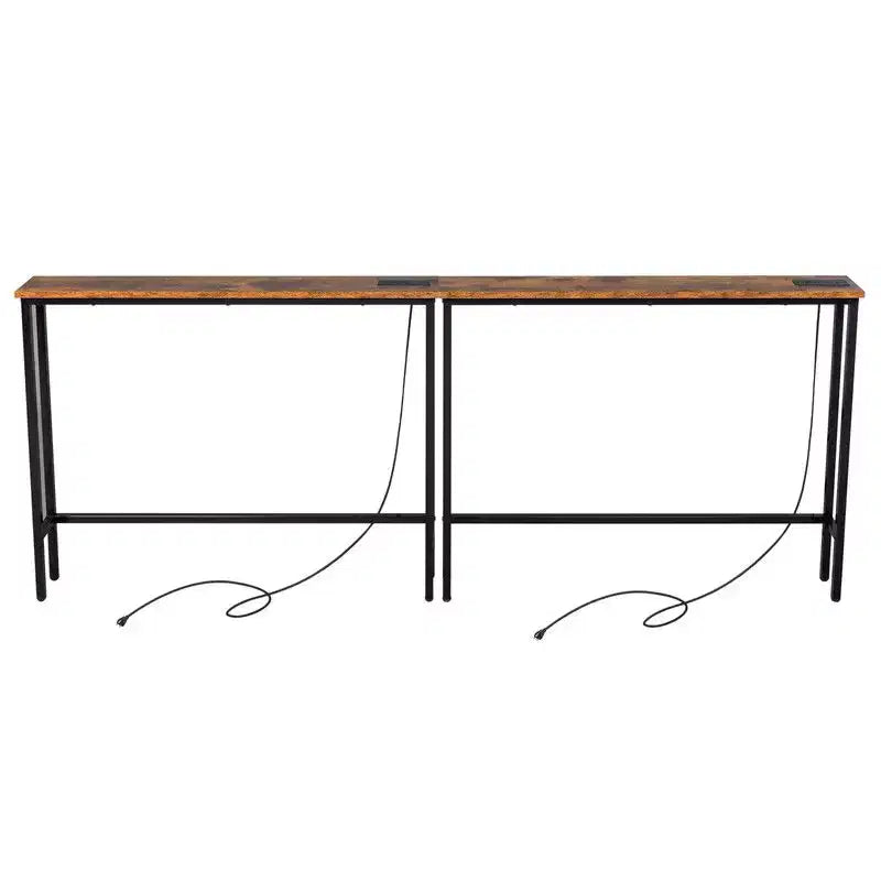 Rust Brown 2pcs Triamine Iron 200*15*79cm Entryway Table with Plugs