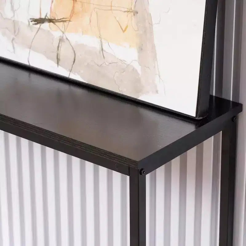 105cm Long Single Layer Melamine Board Iron Frame 105*30*71cm Black Oak Board Black Frame Porch Storage Console Table