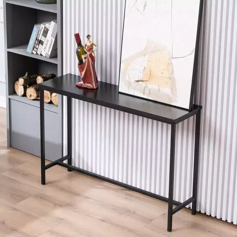 105cm Long Single Layer Melamine Board Iron Frame 105*30*71cm Black Oak Board Black Frame Porch Storage Console Table