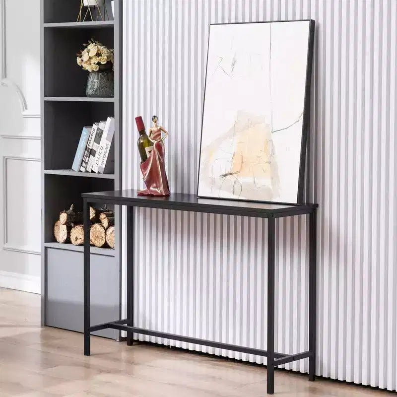 105cm Long Single Layer Melamine Board Iron Frame 105*30*71cm Black Oak Board Black Frame Porch Storage Console Table