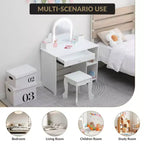 Kids Vanity with Lighted Mirror & Stool, Little Girls Vanity with Adjustable LED Light, Storage Drawer & Shelves for Girls 3-9