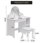 Kids Vanity with Lighted Mirror & Stool, Little Girls Vanity with Adjustable LED Light, Storage Drawer & Shelves for Girls 3-9
