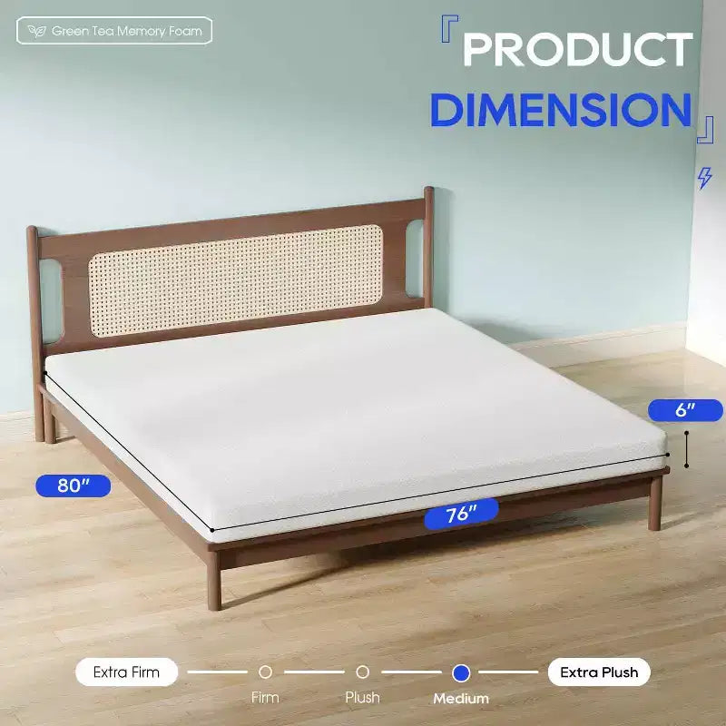 6 Inch Green Tea Memory Foam Mattress Cooling Gel Infused Mattress