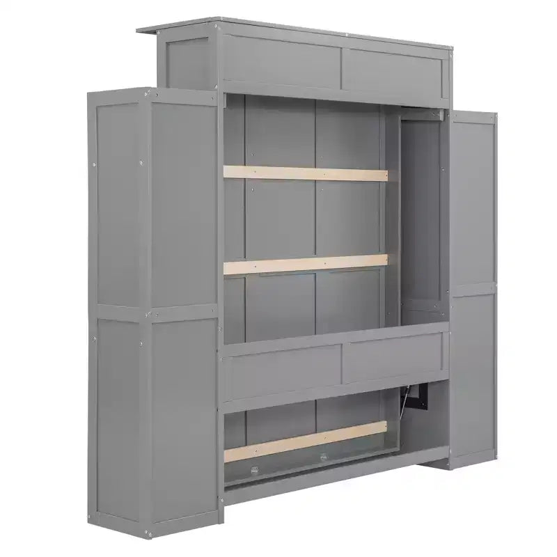 Murphy Bed with Storage Shelves and LED Lights, Foldable Wall Bed Murphy Bed Cabinet for Guest Room