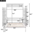 Murphy Bed with Storage Shelves and LED Lights, Foldable Wall Bed Murphy Bed Cabinet for Guest Room